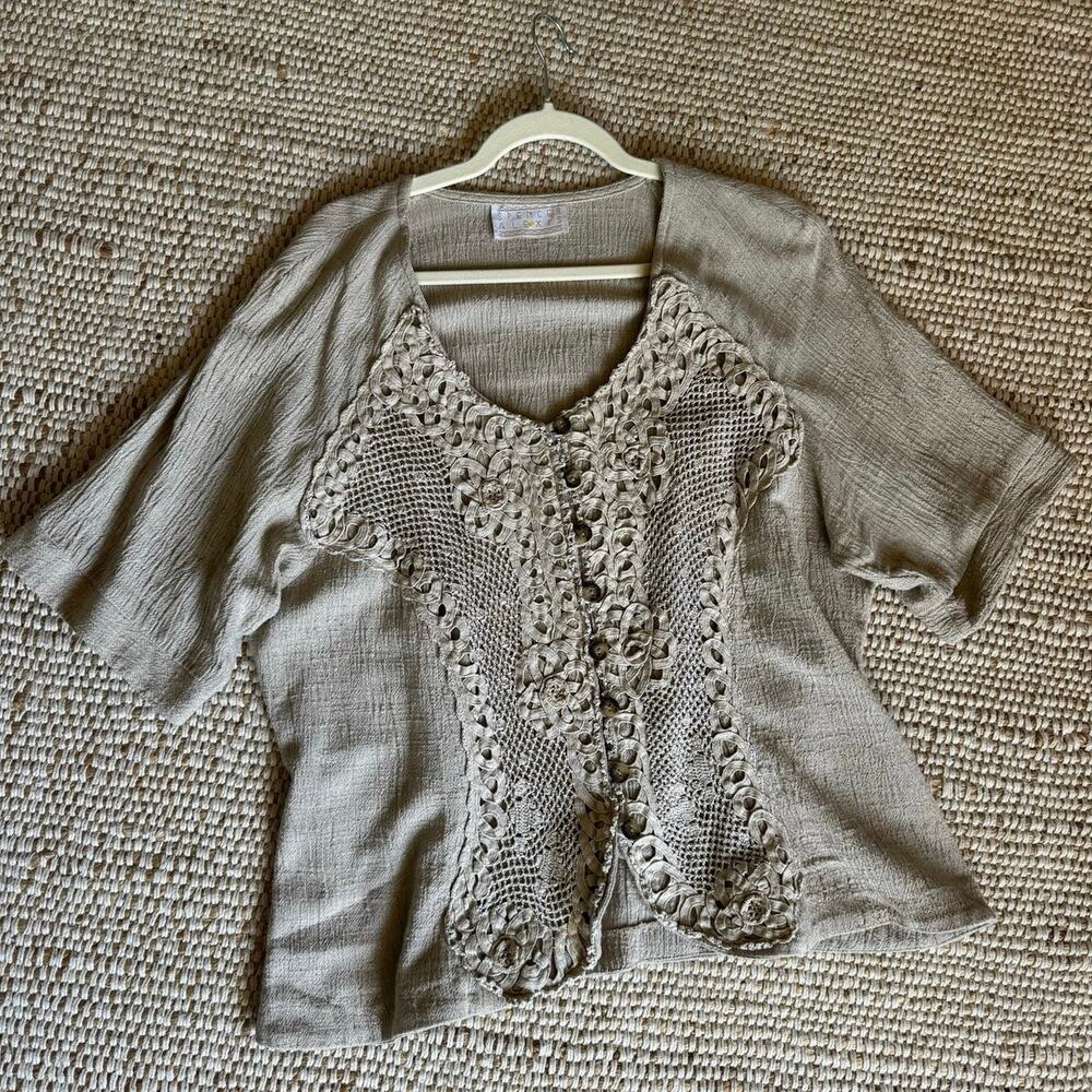VTG Spencer Alexis Crochet Lace Boho Top L-XL Fairycore 90s Earthy Renaissance